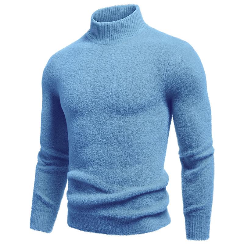 Men s Trendy Faux Mink Fur High Neck Sweater - Casual Warm Pullover Knitwear 3XL