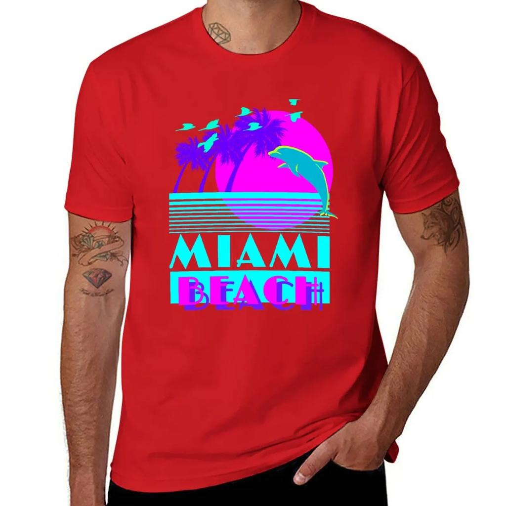 Neues Miami Beach Delfin Retro T-Shirt schwarze T-Shirts personalisierte T-Shirts Kurzarm Designer T-Shirt Herren