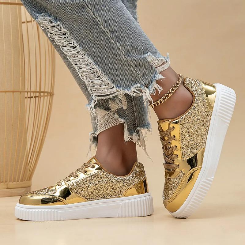 Fashion New Women's Board Shoes Thick Bottom Hiking Leisure Sports Platform Versatile Strap Gold Fashion Stage Shoes Zapatillas Hombre