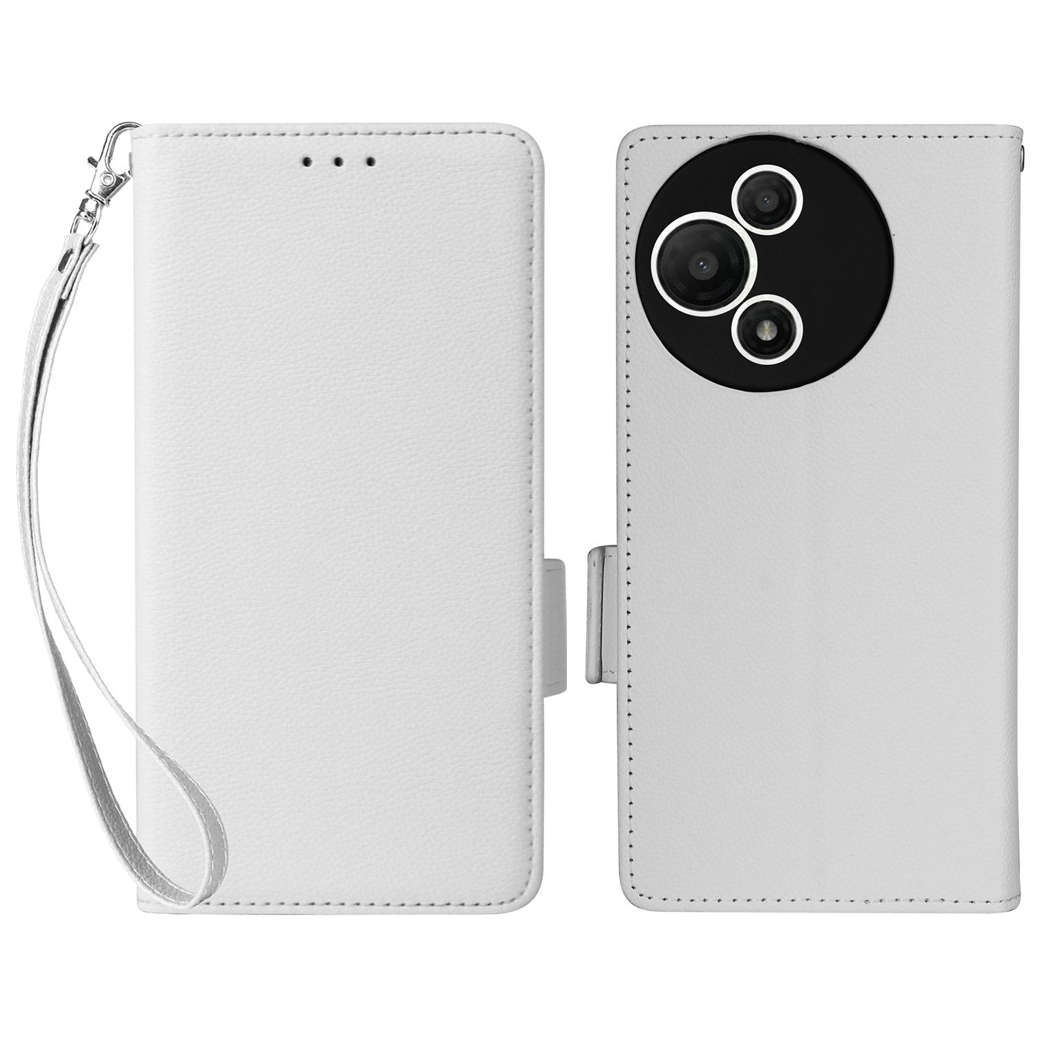 

For TCL 60 SE NxtPaper 5G Case with Wrist Strap Litchi Texture PU Leather Wallet Phone Cover White