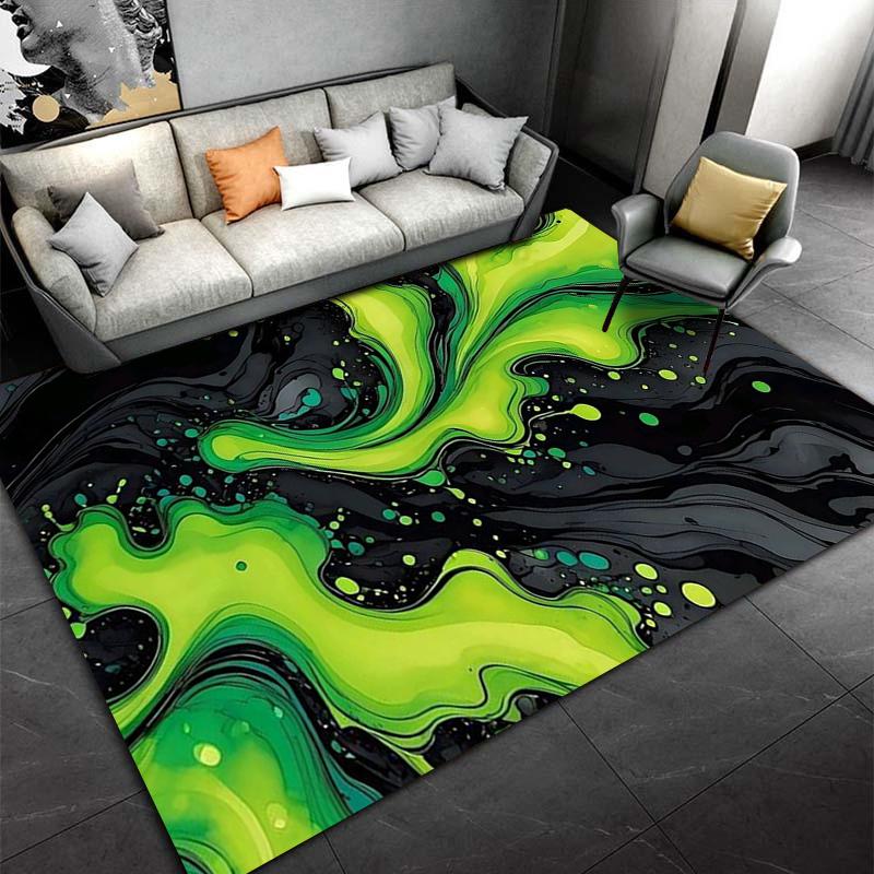 Abstract Green and Black Swirl Pattern Carpet for Living Room Decor Suitable for use as an anti-slip for living room bedroom sofas