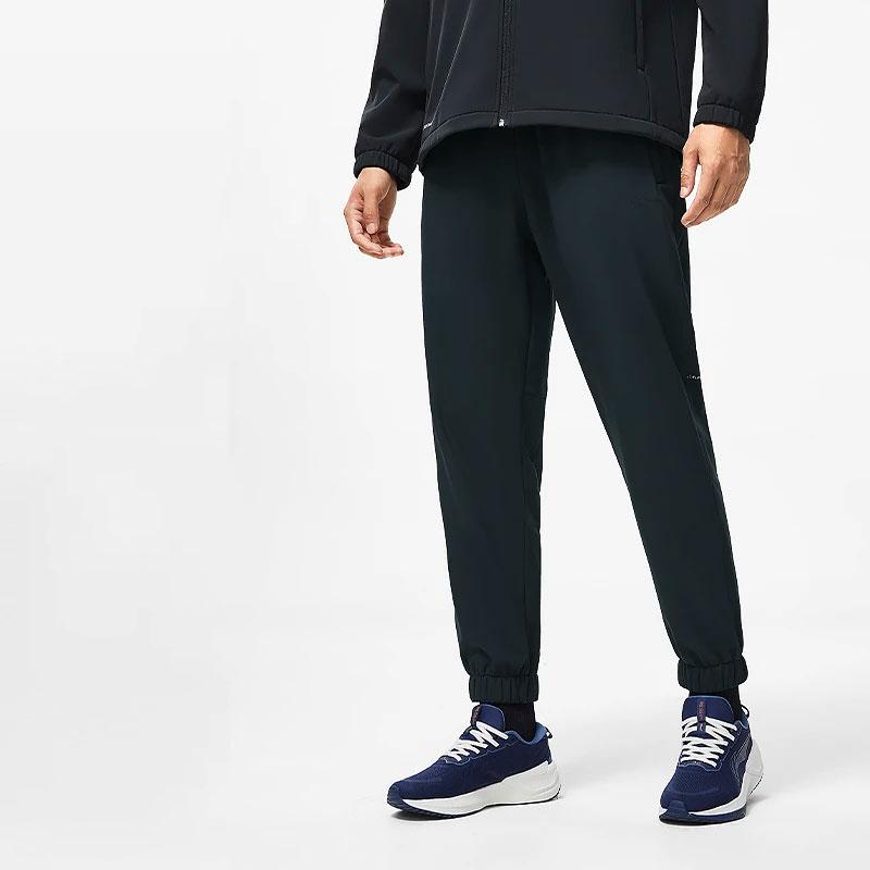 Li Ning Fitness Series Solid Color Cuffed Fleece Water-Resistant Knitted Sports Pants Men Pants Black AYKT631-1