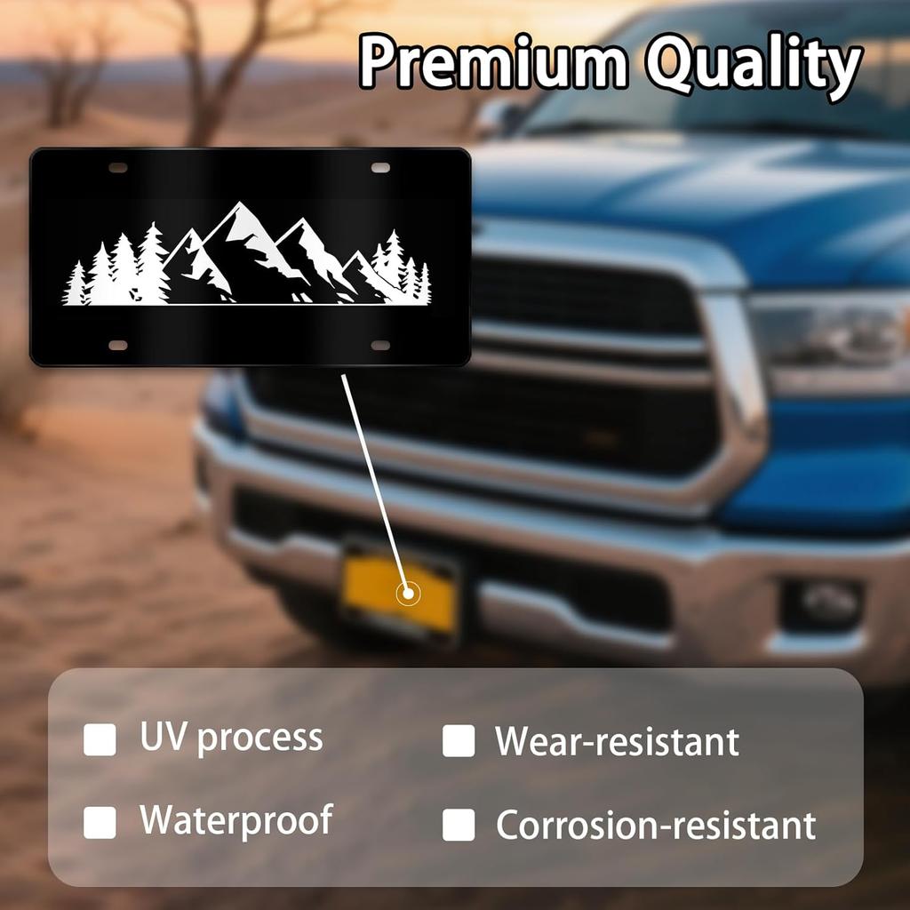 Mountain License Plate Mounta Front License Plate Peak Aluminum Decorative Licenses Plates, Natural Novelty Vanity Tag Black Car Plates, Car Tag With