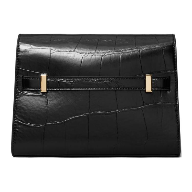 Tory Burch Lee Radziwill Logo Engraved Gold Hardware Leather Shoulder Crossbody Bag Women Bags Black 162247001