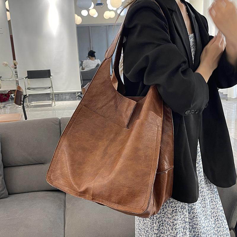 Retro Handmade Big Beach Tote Bag High Capacity Shoulder Solid Color Multifunction Handbags for Ladies