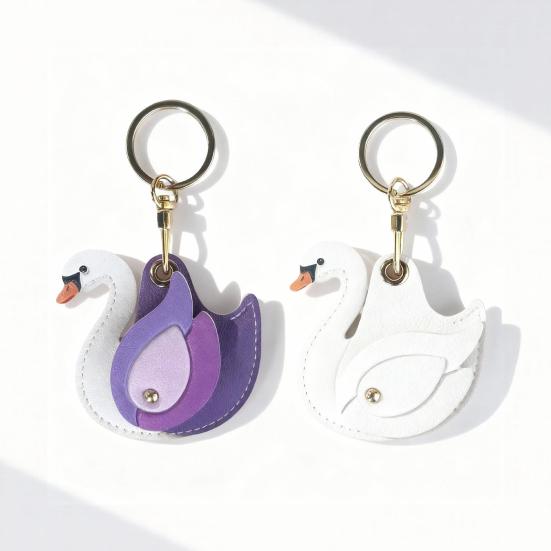 Keychain Pendant Gradient Swan Shape Bag Pendant with Metal Buckle Imitation Leather Access Card