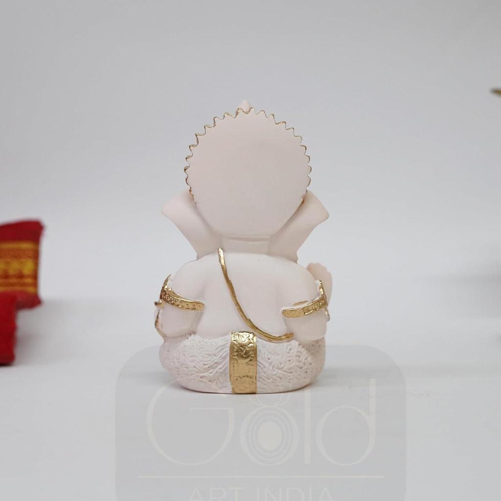 Ceramic Ganesha Ivory Peach with Gold Jewelry Finish | Vinayaka Murti for Home Decor | Ganpati for Car Dashboard