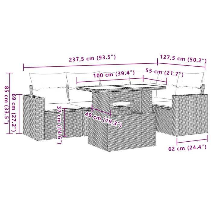 VidaXL Salon de jardin 6 pcs avec coussins noir résine tressée 3267255