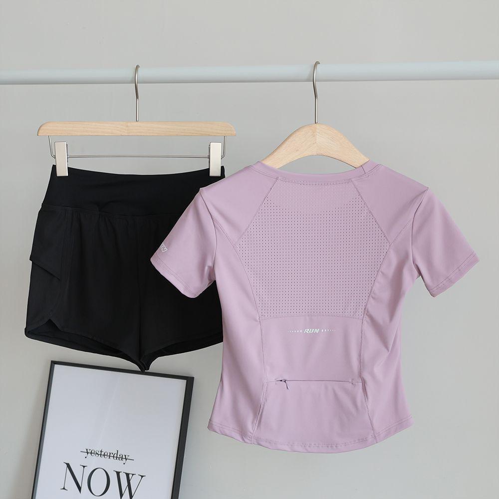 Women's Quick-Dry Sports Set: Breathable Mesh Top & Shorts with Phone Pocket