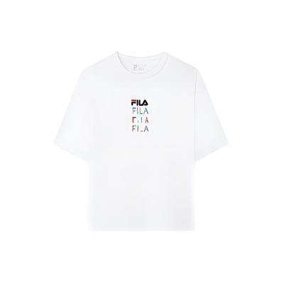 Embroidered Logo Crew Neck Sports Short Sleeve T-Shirt Women Tops White F11W133195F-WT