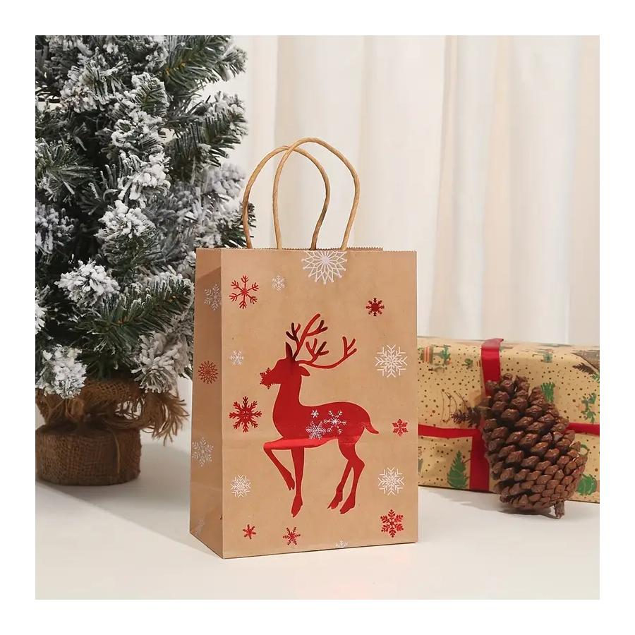 

Christmas theme kraft paper tote bag 15×20.5×8cm holiday gift packaging bag Christmas party gift bag 6pcs