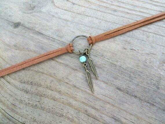 Vintage Silver Feather Pendant Necklaces Leather Choker Necklace Black Circle Collar Female Boho Party Neck Jewelry for Women