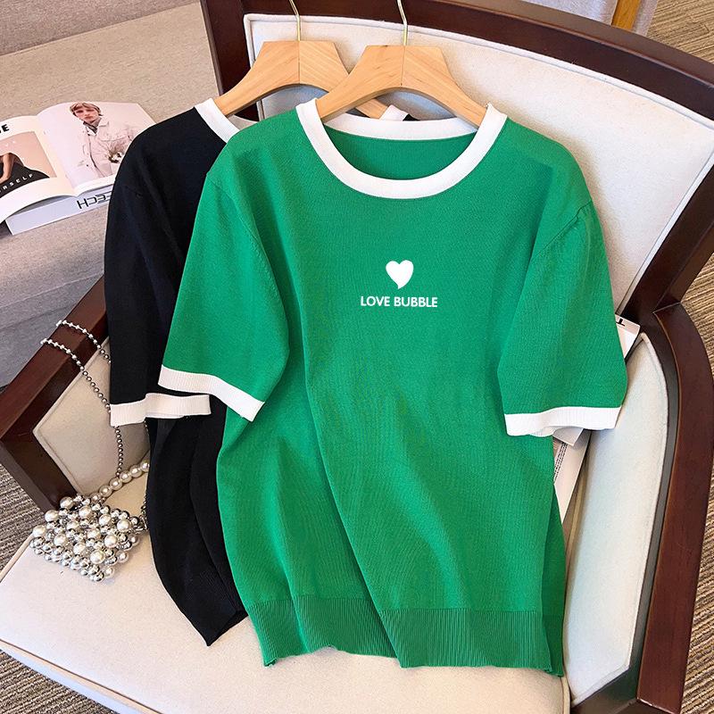 Plus Size Women s Ice Silk Knit Summer Top - Slimming Short Sleeve T-Shirt 2XL