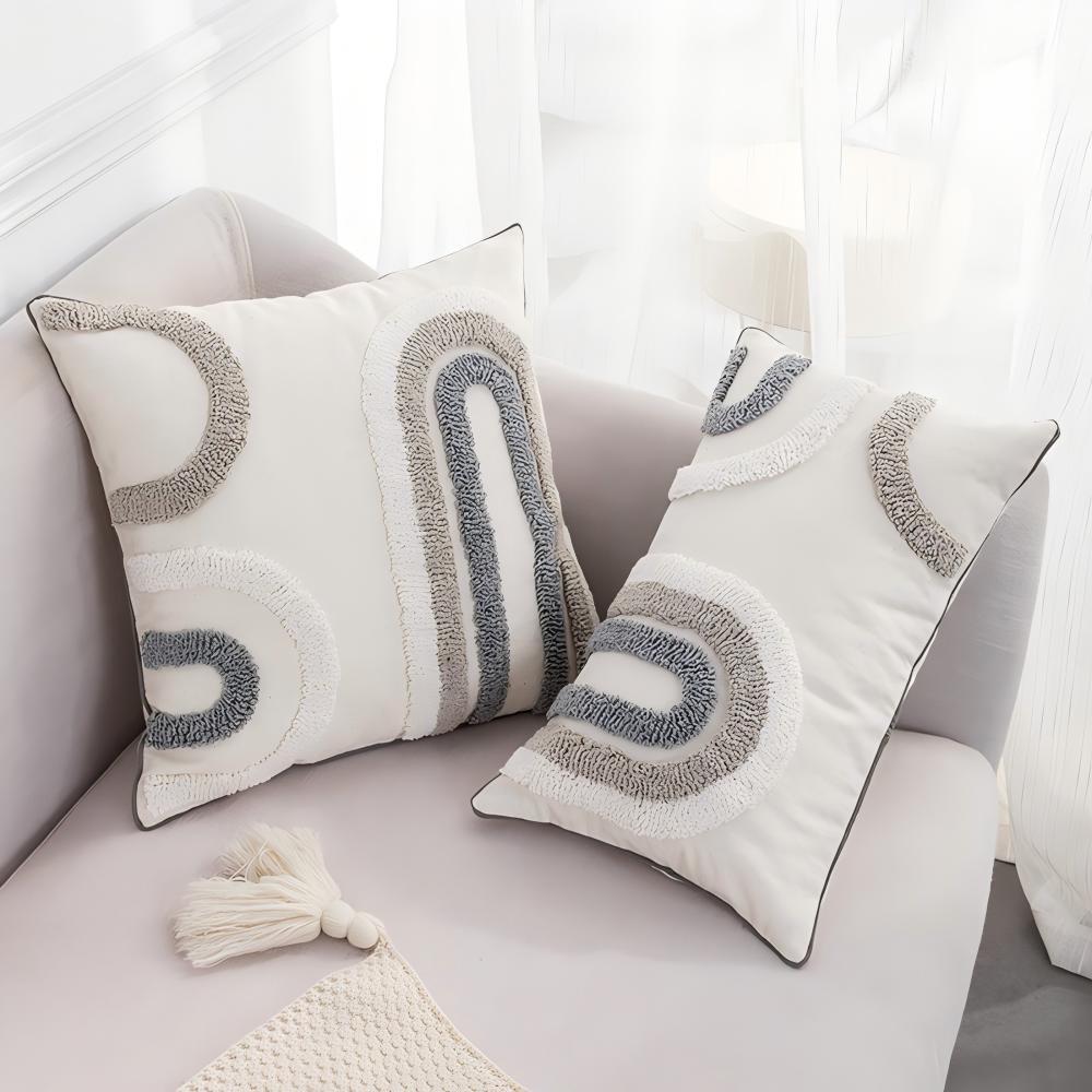 BUYNOW 1PC Geometric Lines Looped velvet Pillowcase 18X18Inch Bohemian Living Room Sofa Cushion Cover Home Bedroom Saddle Decor