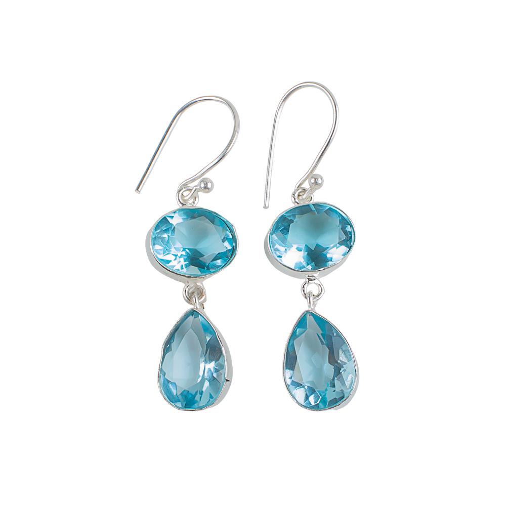 Seltener himmelblauer Topas Edelstein 925 Sterlingsilber Schmuck Handgefertigte Ohrringe 1,88" EE-73-8