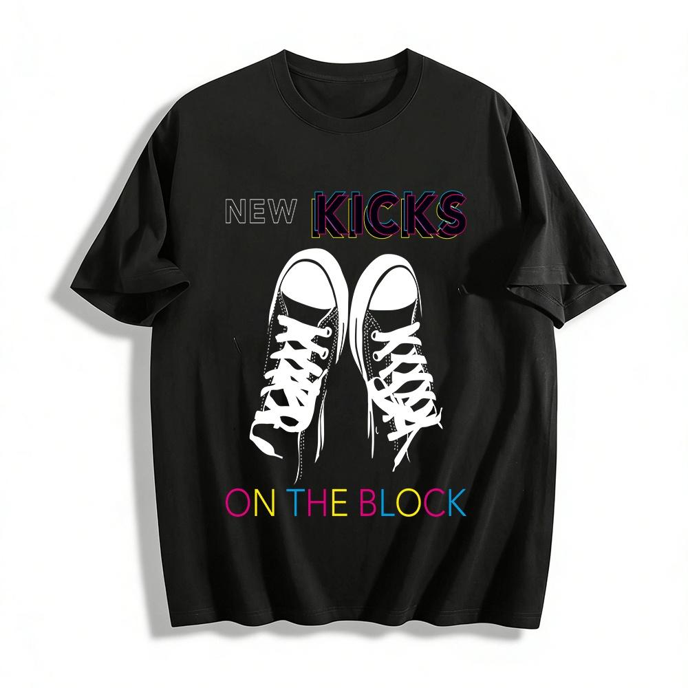 

Trendy Street Style KICKS Letter Print Casual Short-Sleeve Tee Pure cotton T-shirt XXS