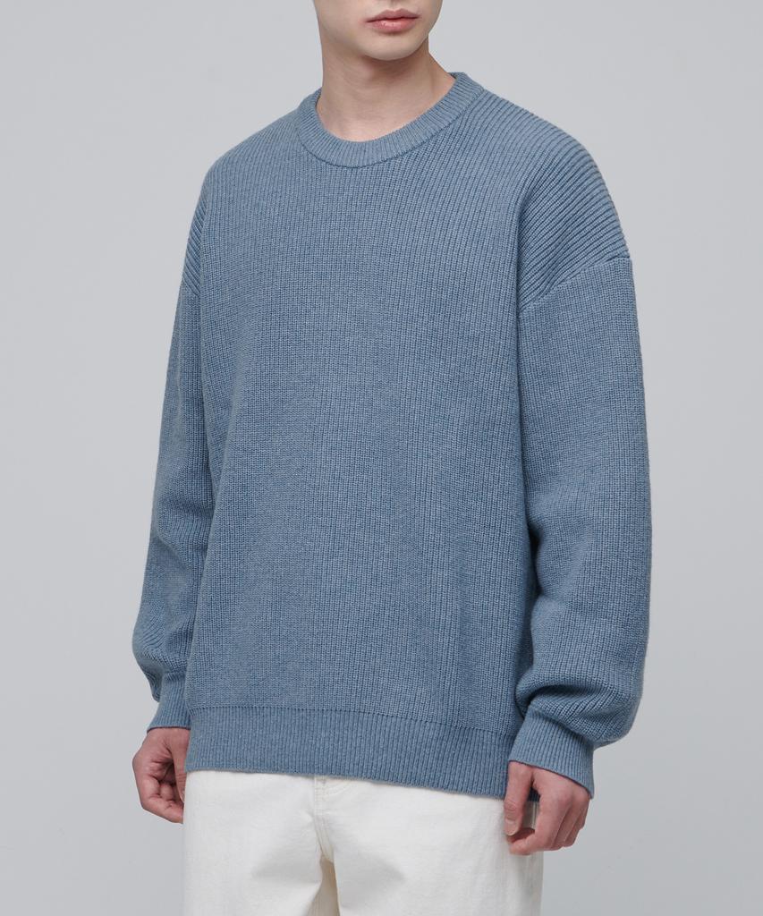 MUSINSA STANDARD Oversized Ribbed Crew Neck Knit [Heather Sky]