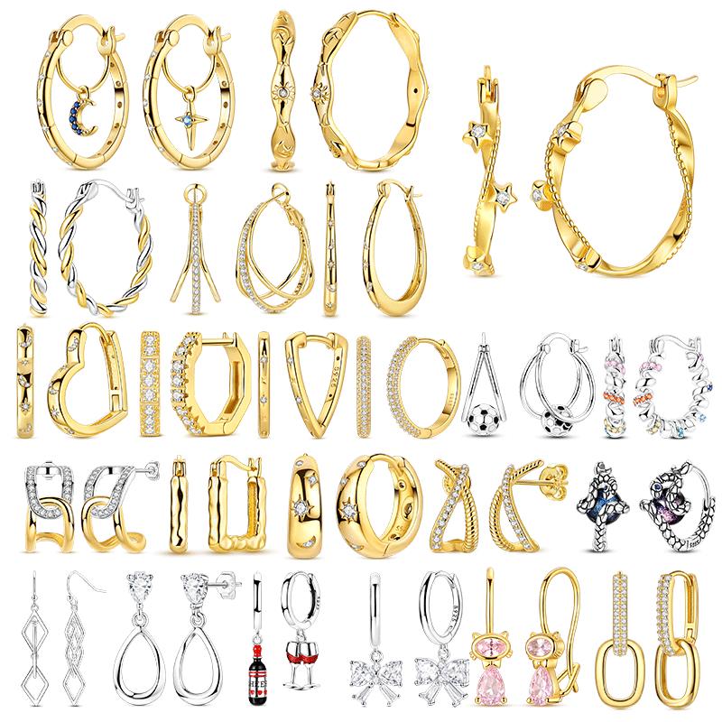 Fashion Gold Woman Hoop Earring 925 Sterling copper Sparkling Zircon Round Ear Stud Earrings Fine Zircon Lover Anniversary Gift