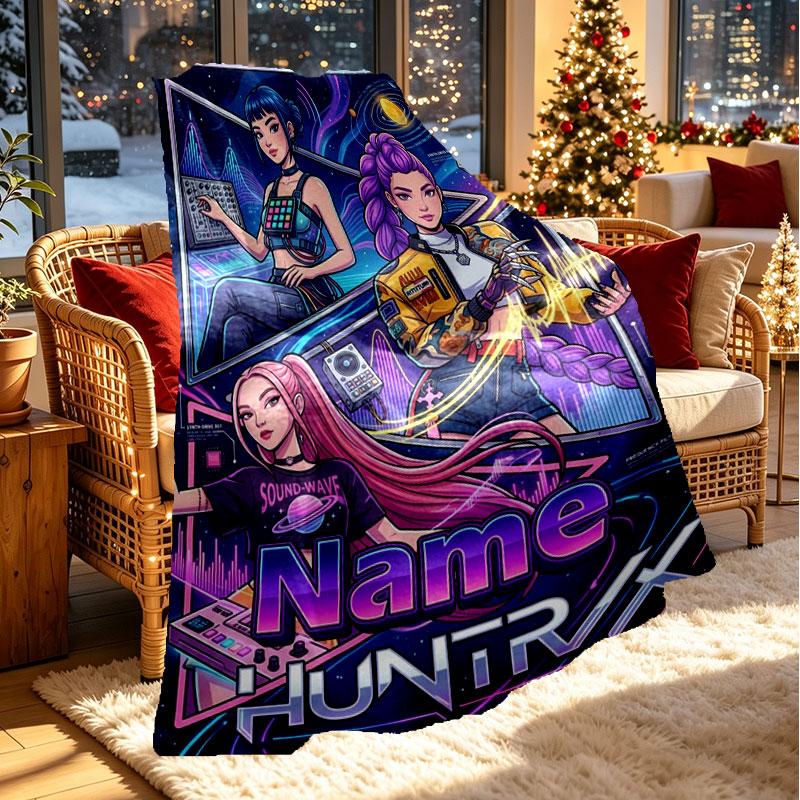 Custom Name Personalized Demon Hunters Kpop Print Blanket, Home Decor, Bedroom, Sofa, Camping, Couch, Gifts for Birthday Christmas