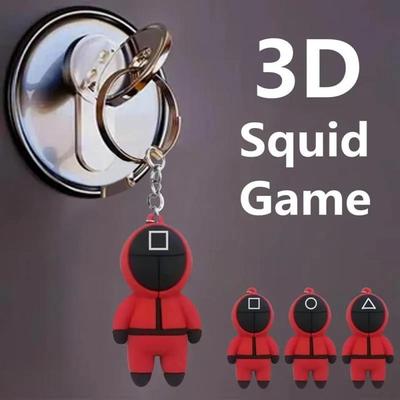 3D Squid Game Figures Mask Keychain Charms Accessories Round Six Cosplay Keychains for Ladies Women Men Kids Key Chain Toys Gift
