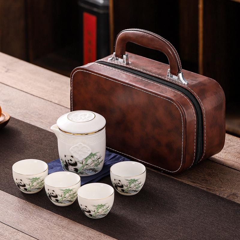 Panda-Themed Jade Tea Set 2024: Cultural Sichuan Travel Set - Perfect for Home, Outdoor Use & Gifts