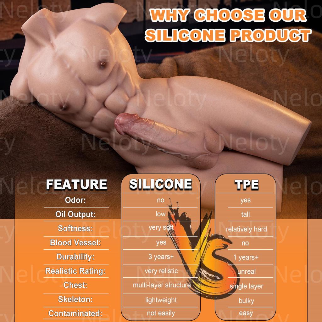 24.5LB Realistic Male Torso Sex Doll with Flexible Huge Dildo, Unisex Masturbator with Tight Anal for Women & Gay Couples