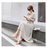JINJUDUO Long Sleeve Pleated Fashionable Plain Button Closure Long Dress with Waistband and Belt Women's Autumn/Winter Dress, (Gray, XX-Large)