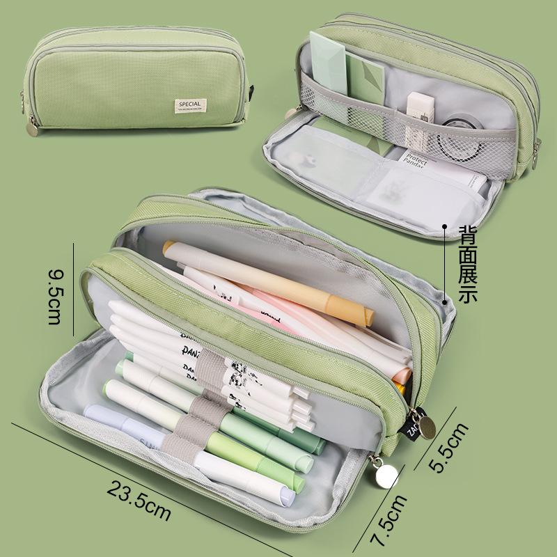 

Large Capacity Pencil Case 3 Compartment Pouch Pen Storage Bag Double Side Opening Student Stationery Organizer School Supplies