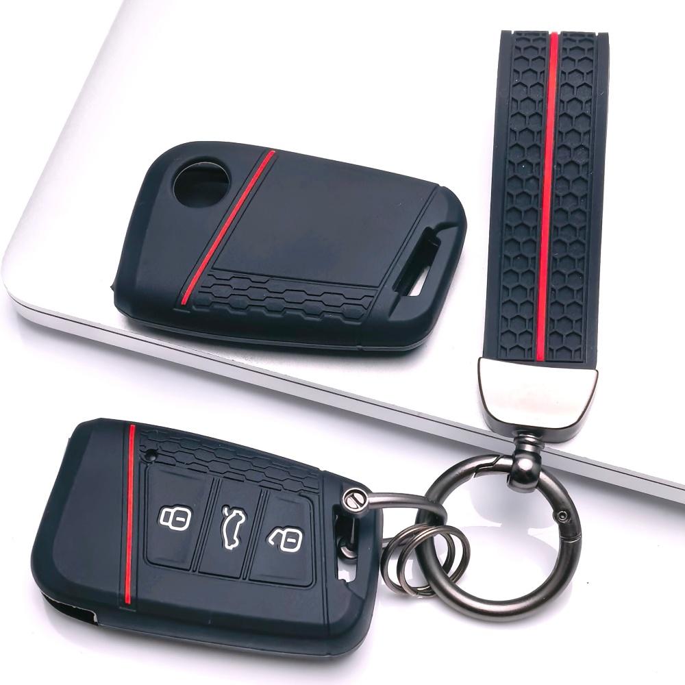 Key Fob Cover for Volkswagen Golf Tiguan Passat Octavia A7 MK7 MK2 B8 with Keychain Anti-Scratch Guard Shockproof Protection Soft Grip Texture