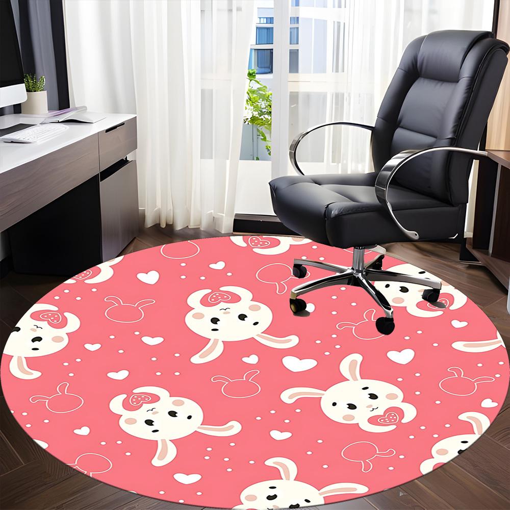 1pc Rabbit Heart Pattern Carpet for Office Non Slip, Round Carpet, Soft & Comfortable, Carpet for Office, Lightweight Round Floor Mat