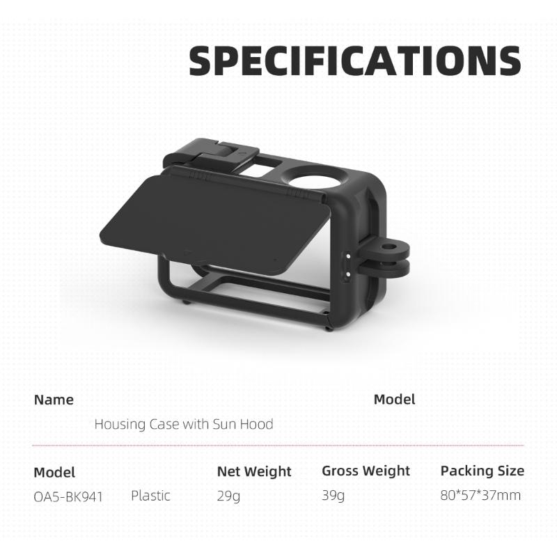 Detachable Shockproof Frame Cage Compatible for 5Pro/4/3 Sports Cameras Heat Dissipation Design Screen Sun Hood