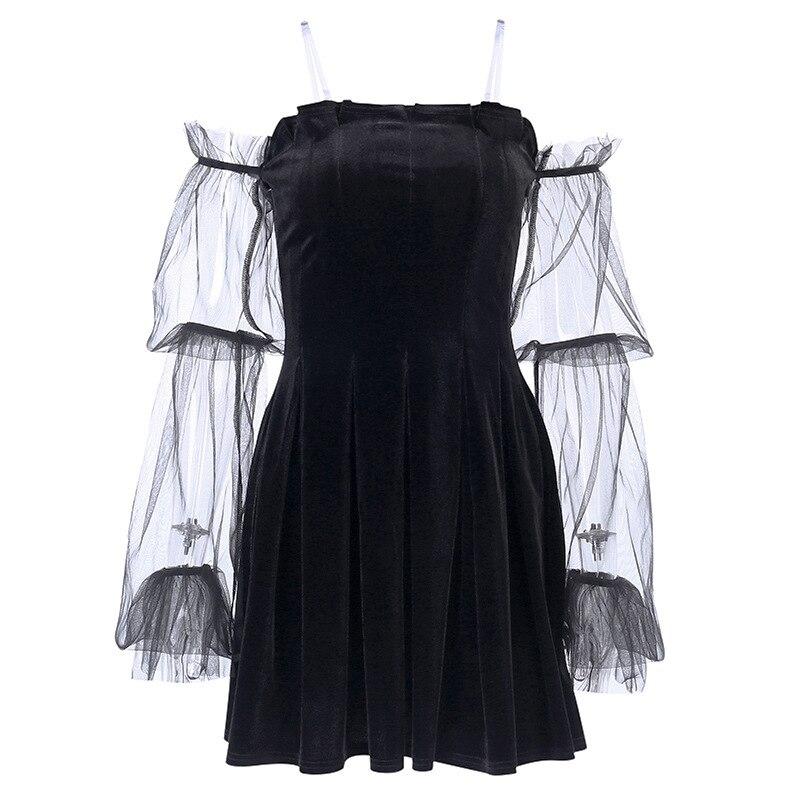 Vintage Lace Gothic Dress Women Party Sexy Hollow Black Mini Dresses Harajuku plus size Female Mesh Dress