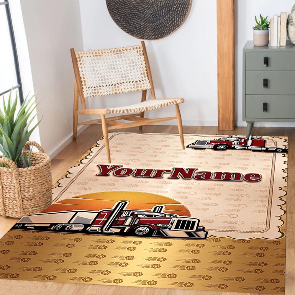 Peterbilt Heavy Trucks Customizable Name Floor Rug Office Rug Perfect for Entryway Study Room Game Room Playrooms Antislip Carpet Anime Office Decor
