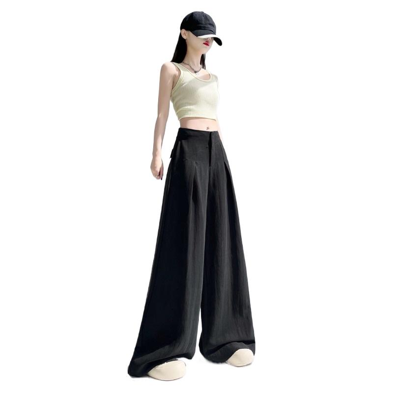 Summer High Waist Tencel Linen Wide Leg Pants for Women Thin Cotton Linen Straight Casual Trousers Fashion XS