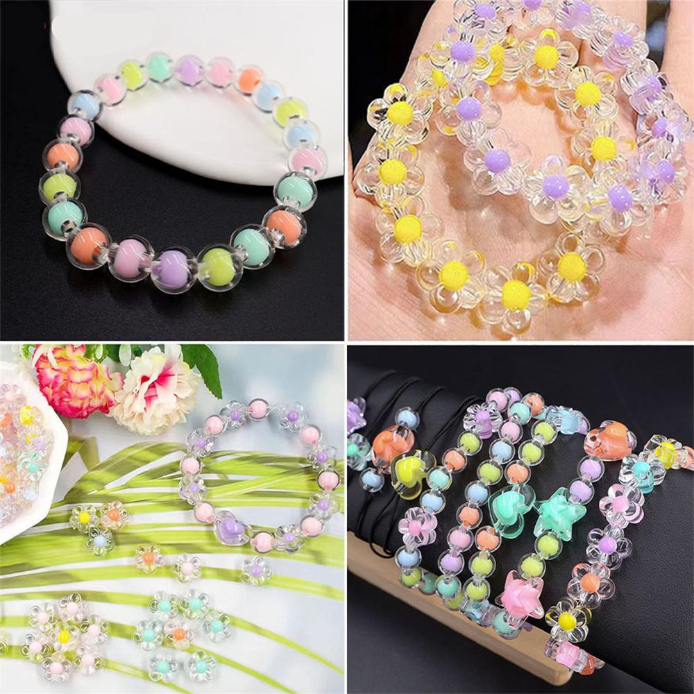 174pcs Acrylic Beads Flower Round Spacer Loose Beads Kit For Bracelet Necklace Jewelry Making Accessories