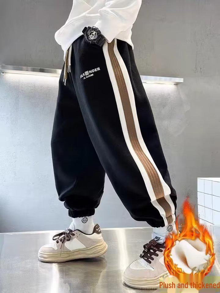 

Бархатные спортивные штаны для мальчиков осень 2023 года — модные спортивные брюки для детей среднего и старшего возраста 130cm