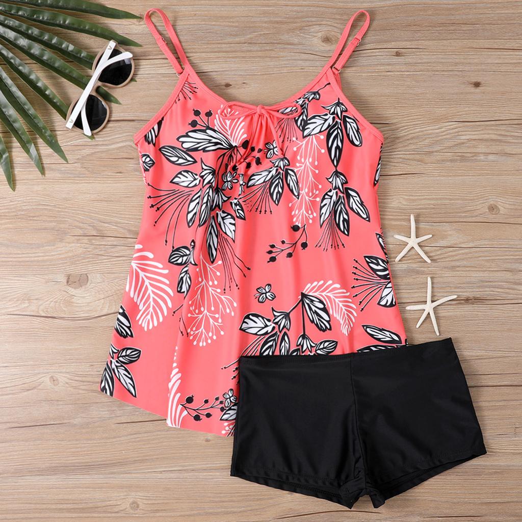 Women's Floral Print Tankini Swimsuit Set with Adjustable Straps and High Waist Boyshorts Comfortable Swimwear