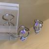 Niche Design High-End Geometric Square Inlaid Zircon Purple Chain Set Open Sweet Cool Wind Ring Women