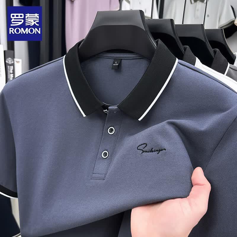ROMON Men's Summer Short Sleeve Polo Shirt