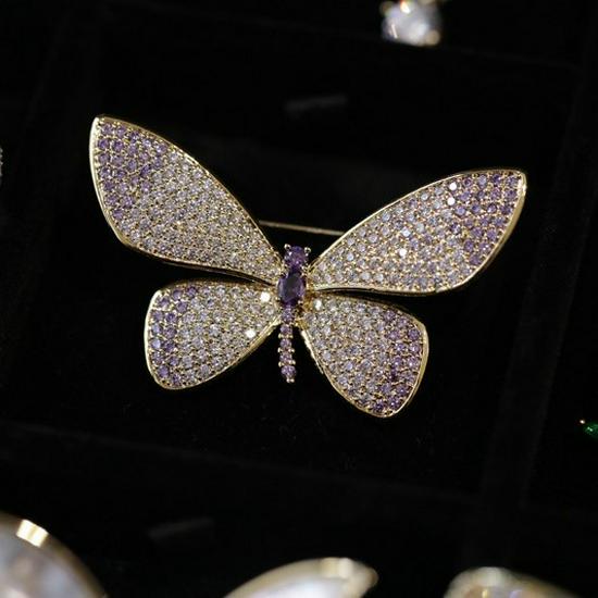 Bo Xin Yun Elegant Purple Zircon Butterfly Brooch for Women - Exquisite High-End Suit Accessory