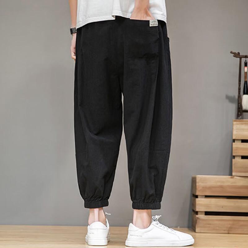 ROMON Men's Pure Cotton Drawstring Casual Cropped Pants