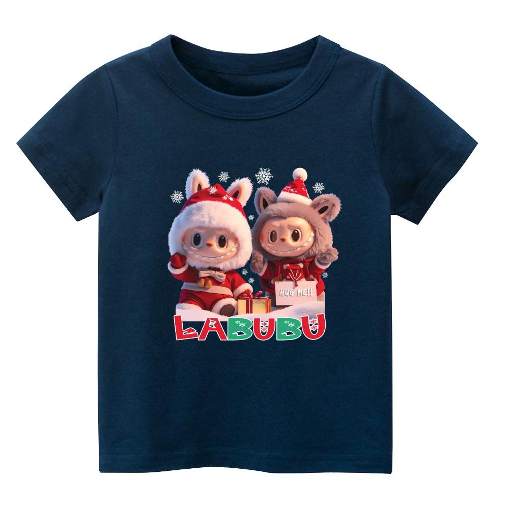 2025 New LABUBU Children's Short Sleeved T-shirt Cute Cartoon Style Pattern Round Neck Short Sleeved Top