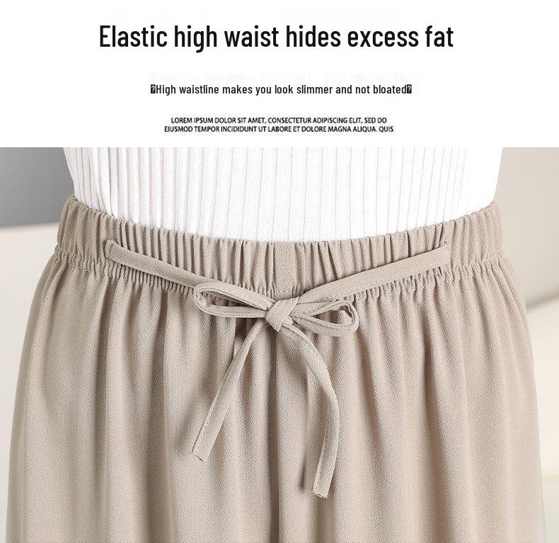 Summer Chiffon Wide-Leg Pants for Middle-Aged Women - Plus Size, Lightweight Nine-Point Style