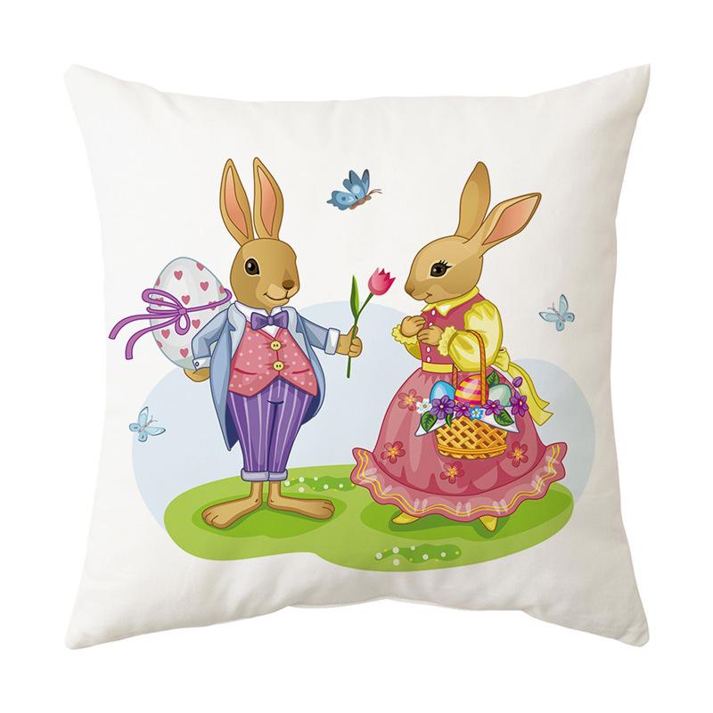 Easter Bunny Cartoon Cushion - Hand-painted Creative Sofa Back Pillow