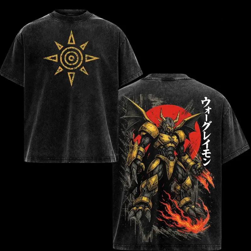 

Agumon Print T-shirt Anime Digimon Clothing Men Women Short Sleeve Tshirts Retro Washed T Shirt Harajuku Male Casual Cotton Tops S