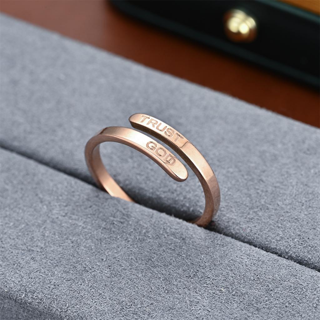 Engrave "Trust God" Adjustable Rings Personalized Custom Stainless Steel Ring For Women Men Wedding Jewelry Gift