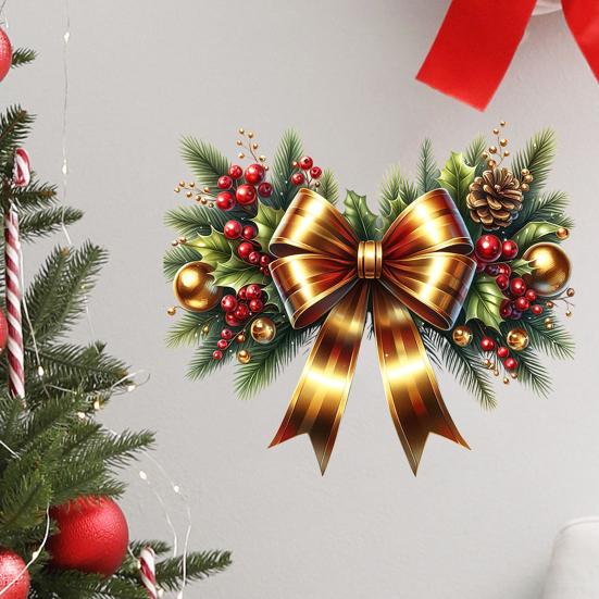 Christmas Stickers Holiday Bow Wreath Decals Removable PVC Stickers for Window Glass Door Holiday Home Decor