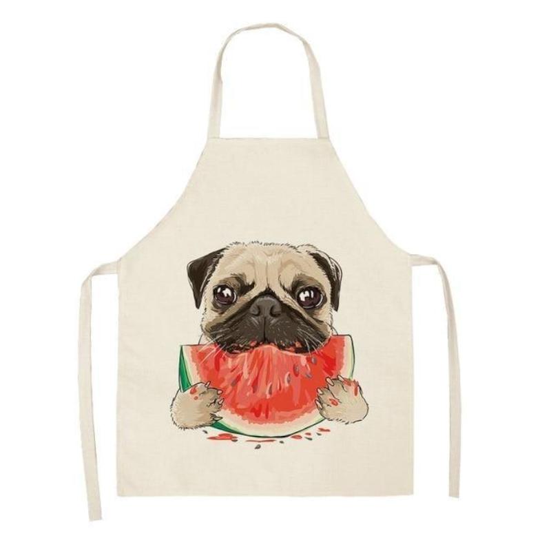 Aprons Cute Dog Printed Cotton Linen Kitchen Apron