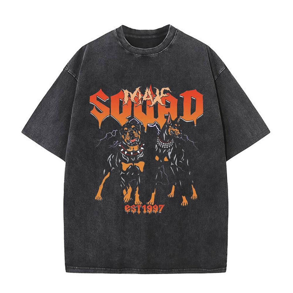 Men Washed T Shirt Oversized Streetwear Hip Hop Doberman Dog Graphic T-shirt Vintage Distressed Cotton Short Sleeve T-shirts