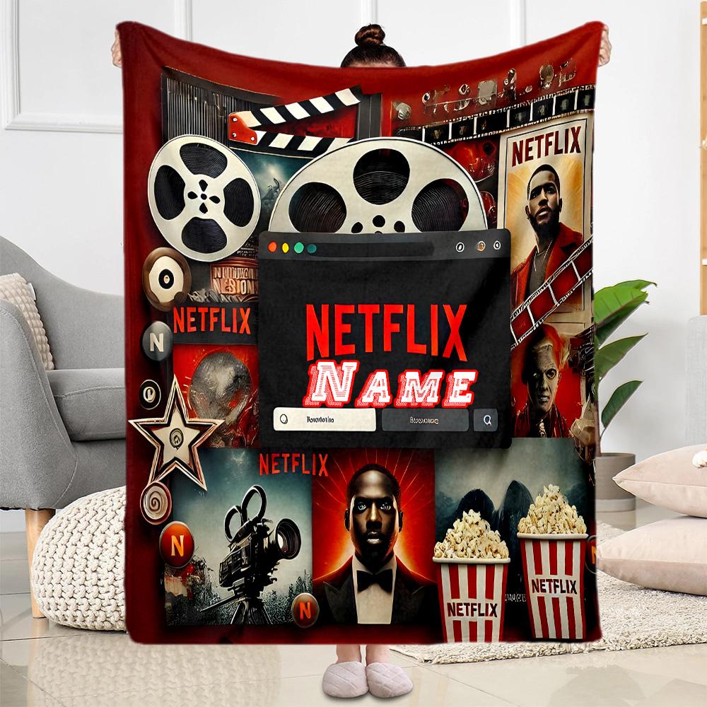 Netflix Movie Night Personalized Name Blanket Multi-purpose Personalized Blanket Soft Warm Cozy Suitable for Office Chair Livingroom Living Room
